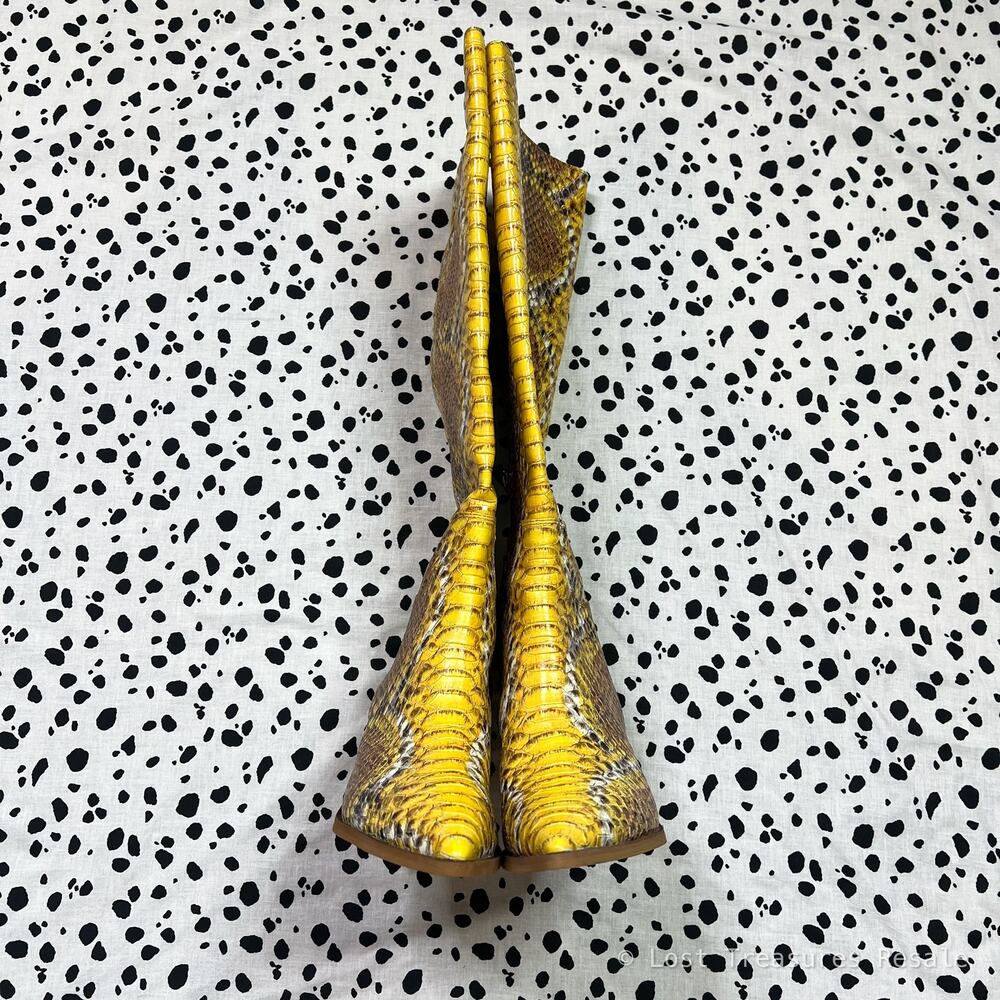 Sam Edelman | Lindsey Yellow Brown Snake Print Tall Leather Western Heel Boots 8 - Picture 2 of 11
